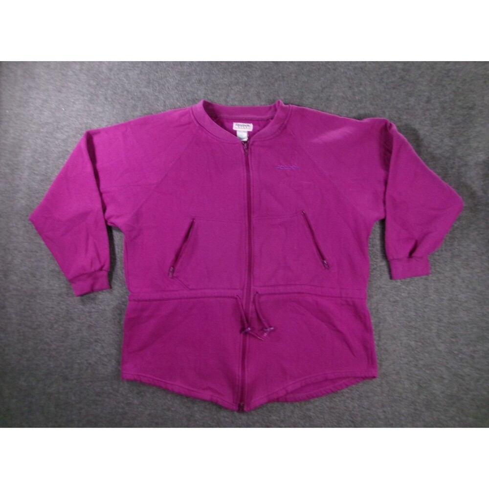 Reebok Jacket Womens L Purple Sport Zip Front Zipper Pockets Drawstring Fleece